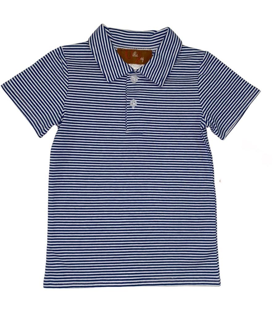 Navy & White Stripe Short Sleeve Polo