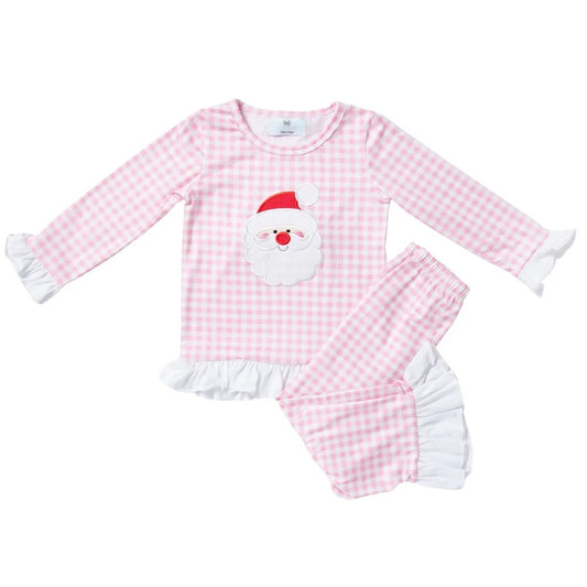 Pink Gingham Ruffle Santa Pajama Set