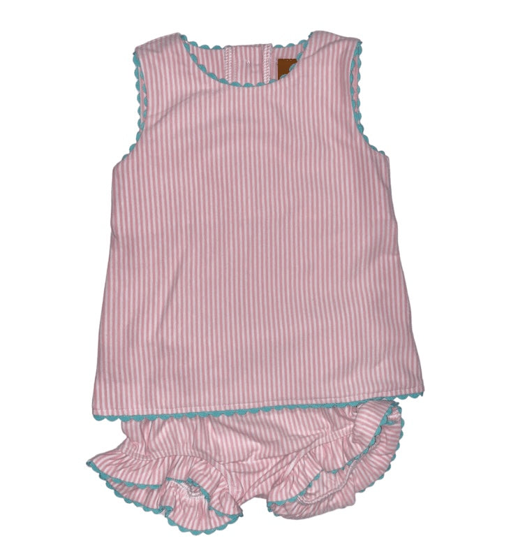 Millie Pink Stripe Blue Trim Bloomer Set