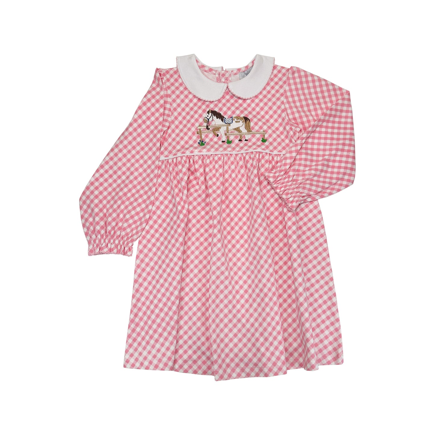 Pink Gingham Horse Appliqué Dress