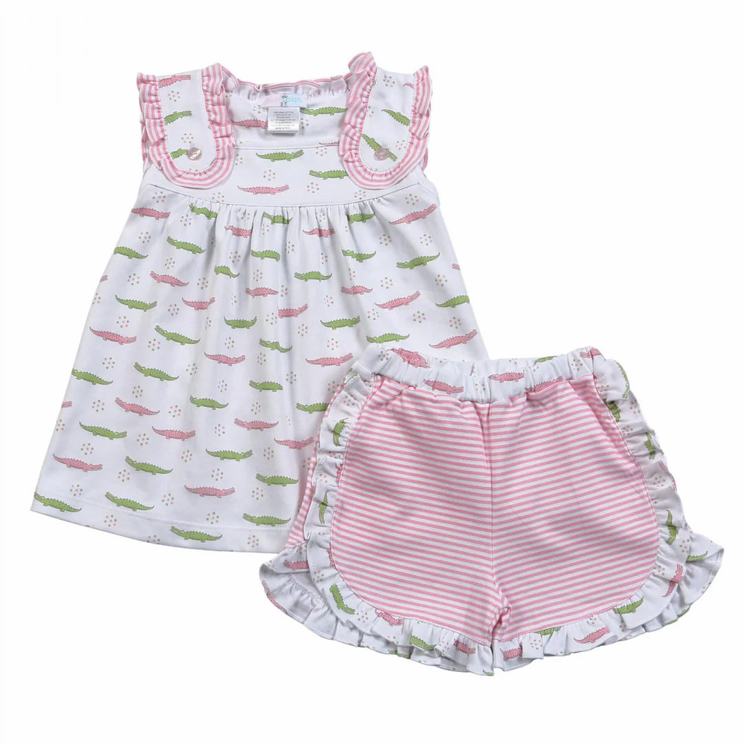 Alligator Pink Pima Short Set