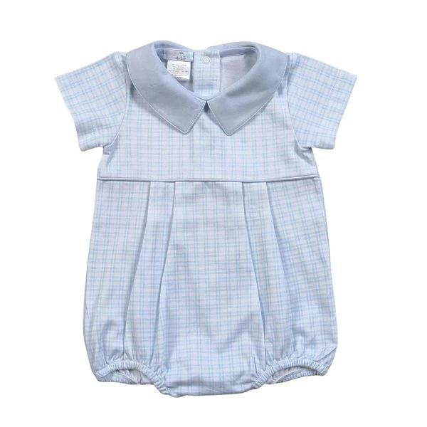 Blue Plaid Collared Pima Bubble