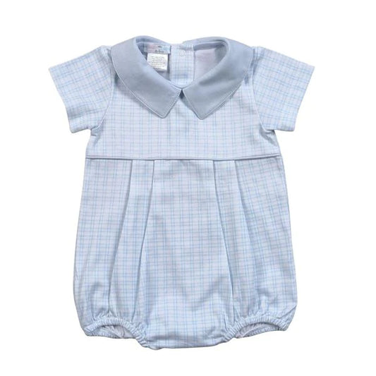 Blue Plaid Collared Pima Bubble