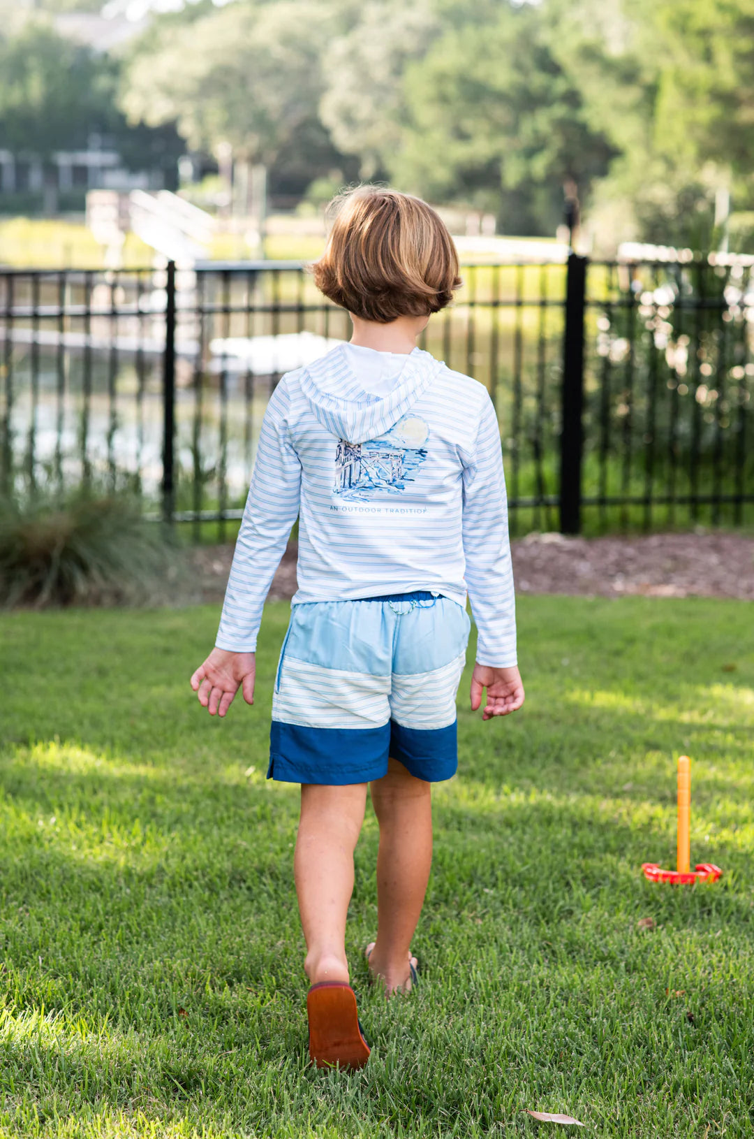 Placid Blue Colorblock Boogie Board Swim Trunks