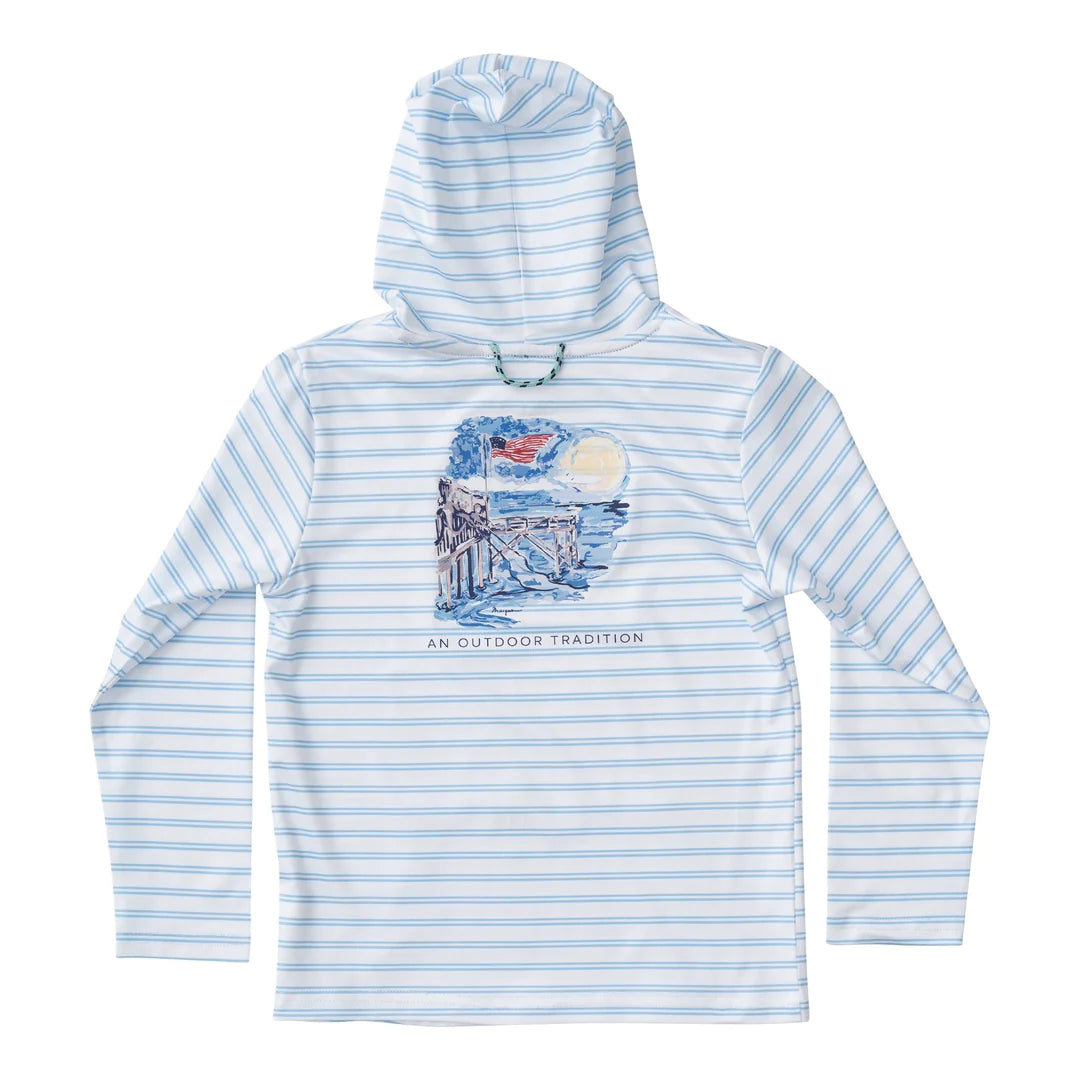 Placid Blue Stripe Pro Performance Hooded Fishing Tee