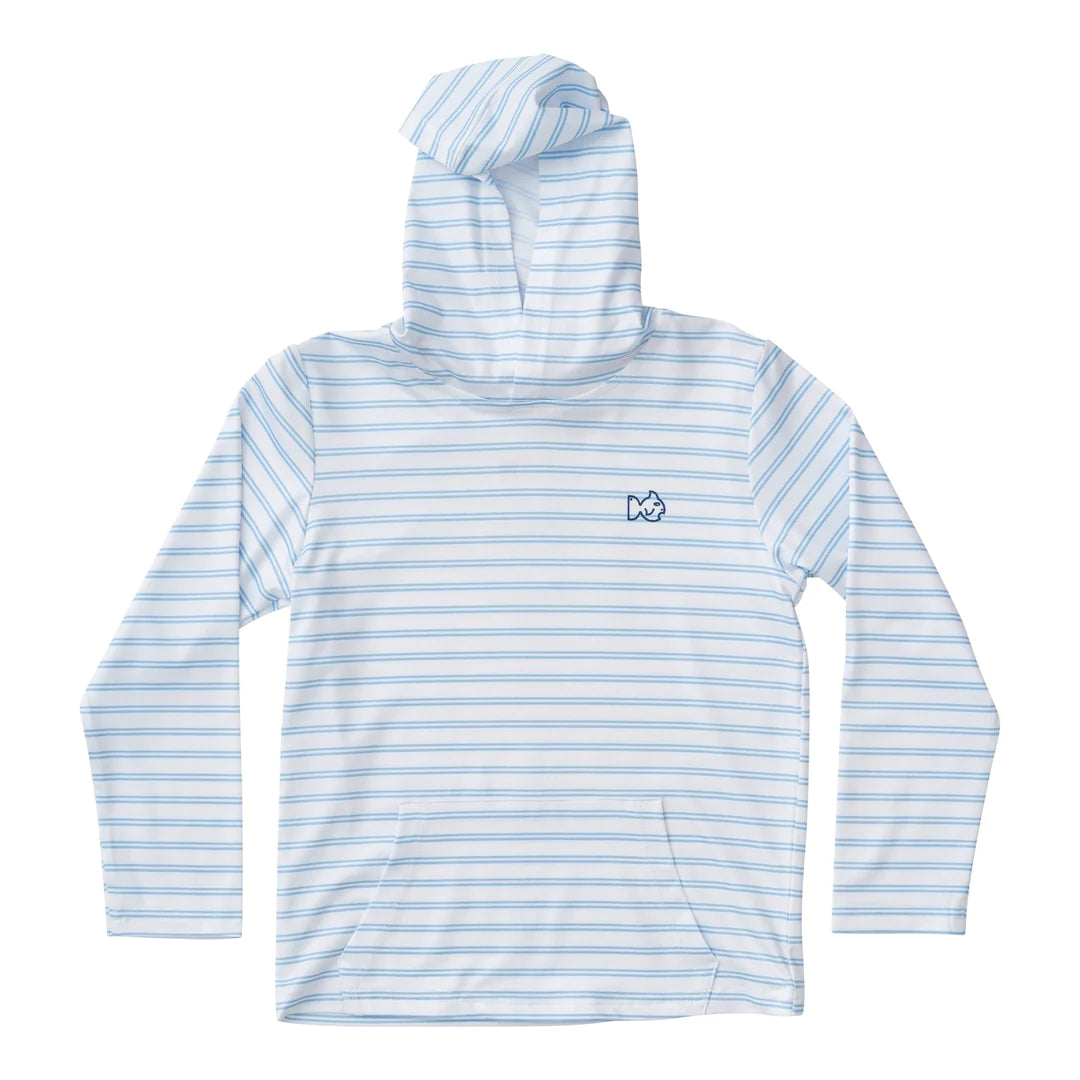 Placid Blue Stripe Pro Performance Hooded Fishing Tee