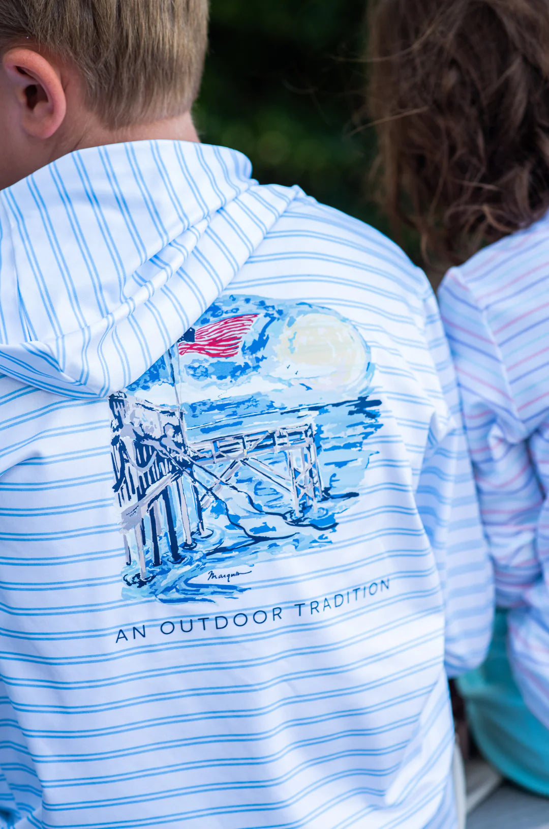 Placid Blue Stripe Pro Performance Hooded Fishing Tee