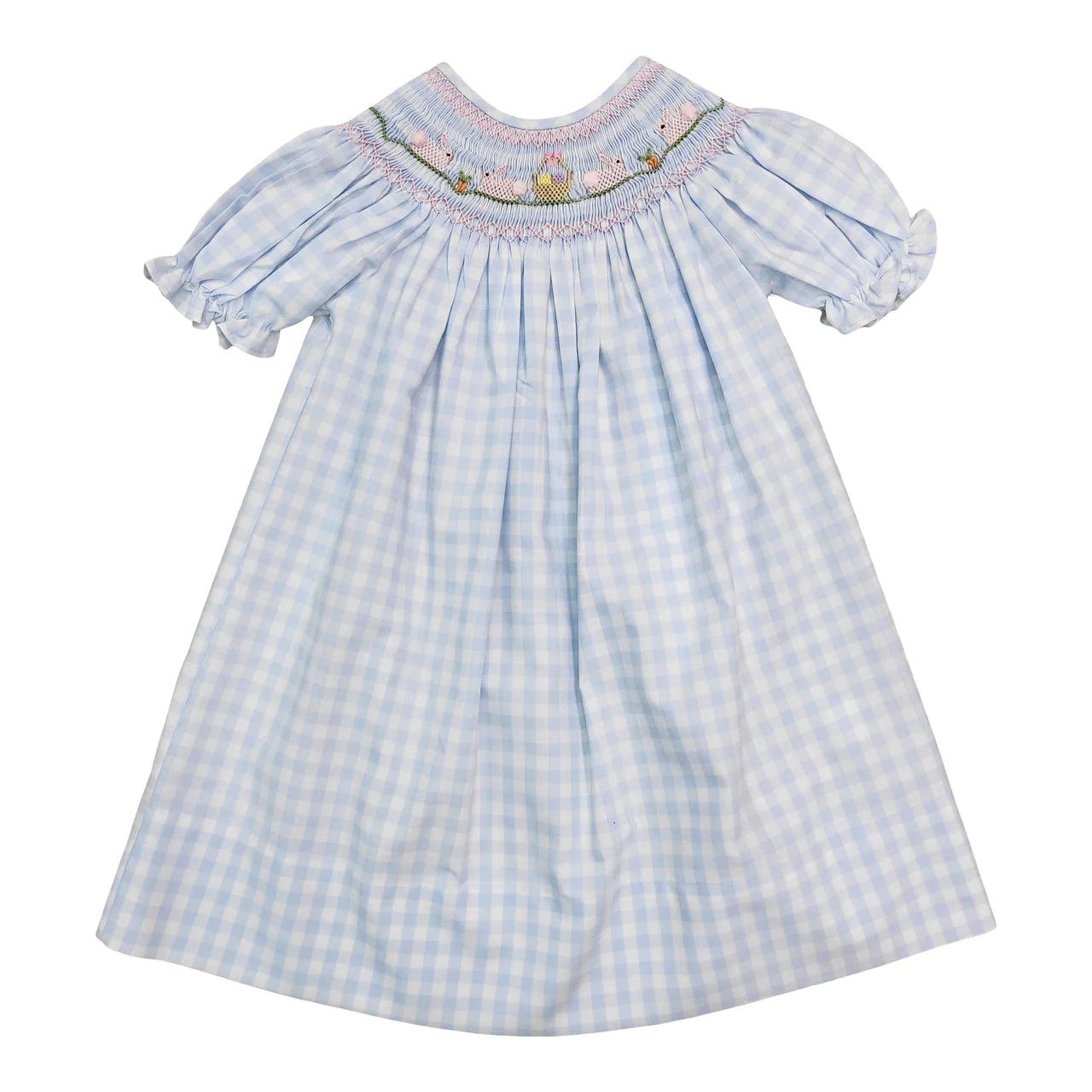 Blue Gingham Easter Bunny Smocked Dress