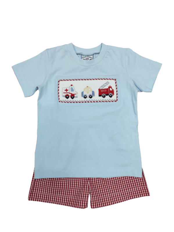Emergency Vehicle Smocked Short Set