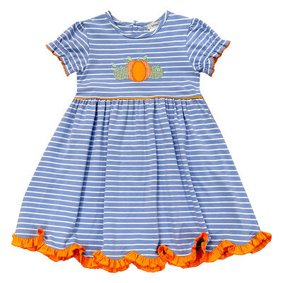 Blue Stripe Pumpkin Appliqué Dress