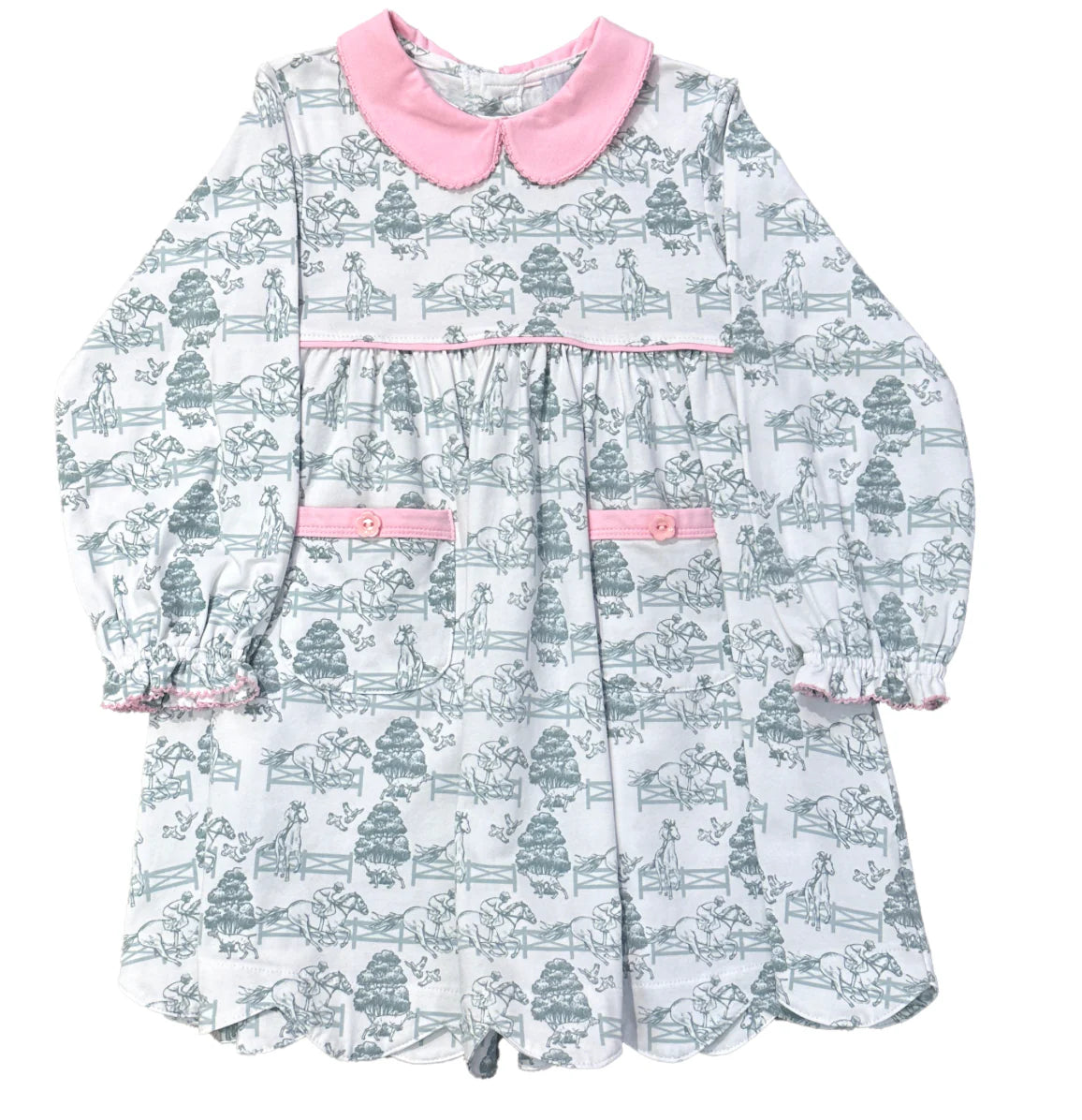 Equestrian Pink Collard Scalloped Dress