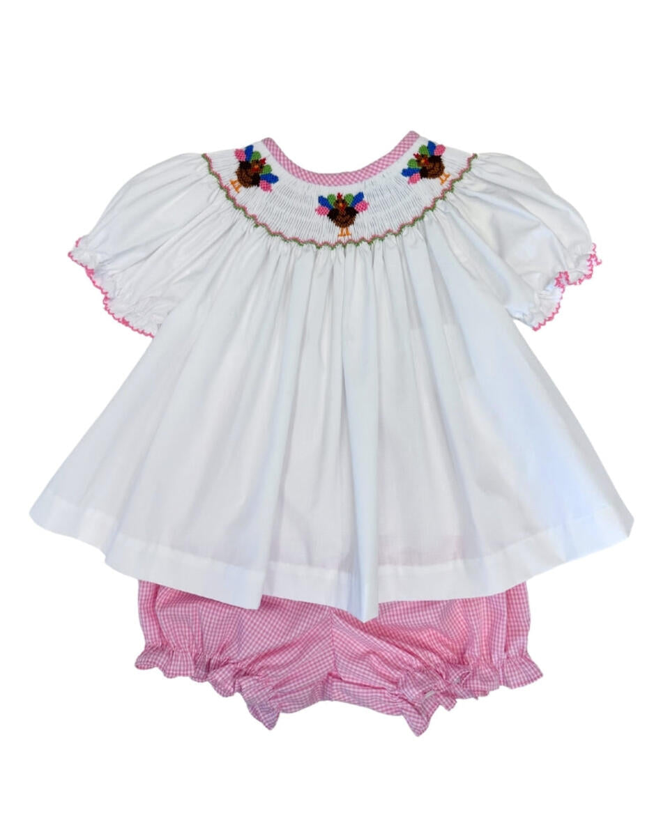 Turkey Smocked Pink Bloomer Set