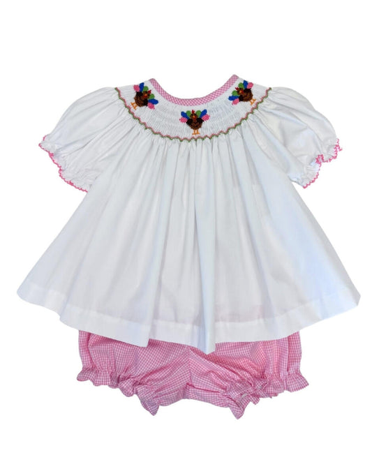 Turkey Smocked Pink Bloomer Set