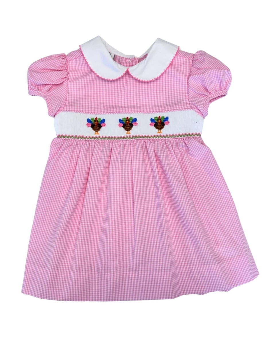 Pink Turkey Smocked Collard Turkey Dress