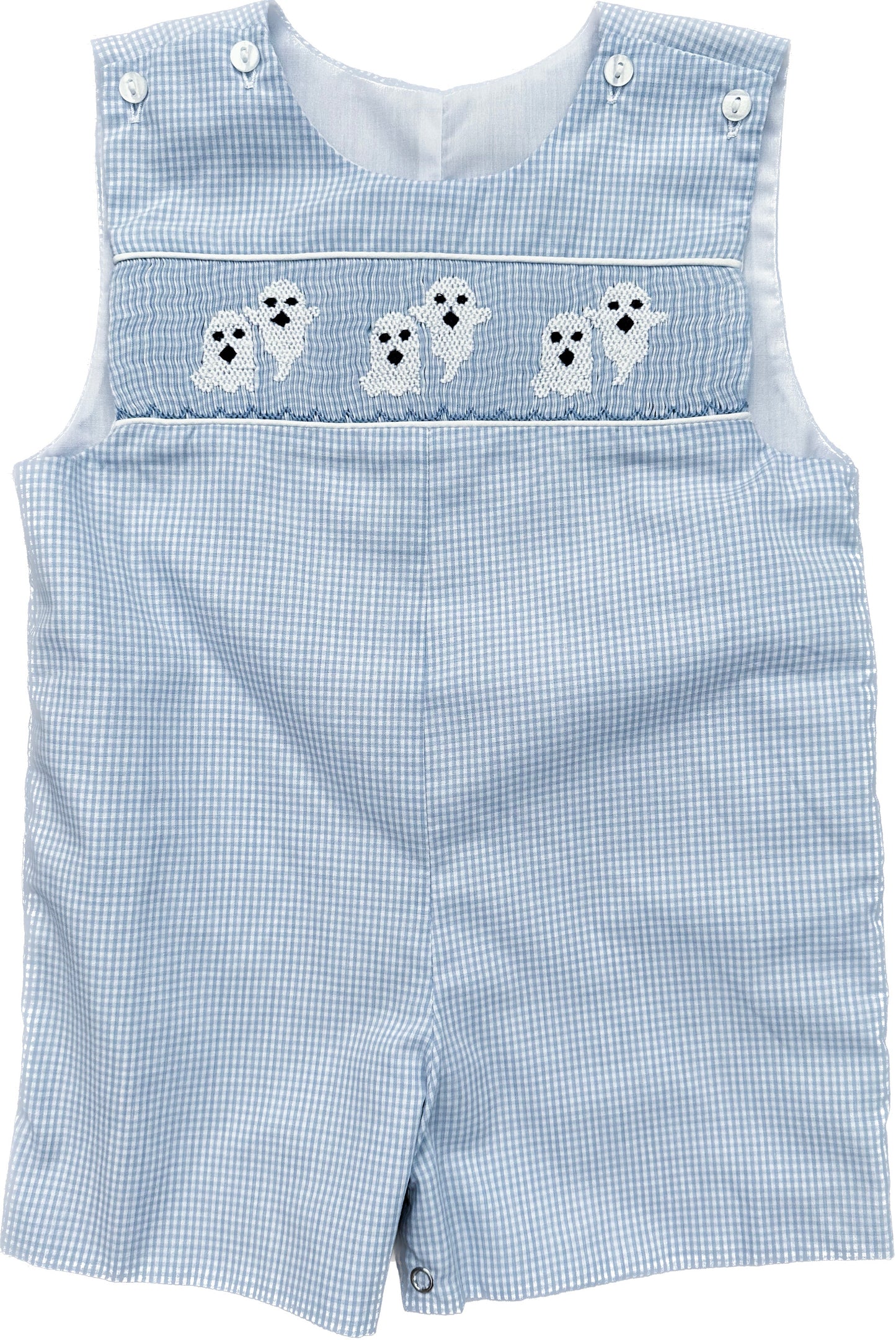 Blue Gingham Ghost Smocked Shortall