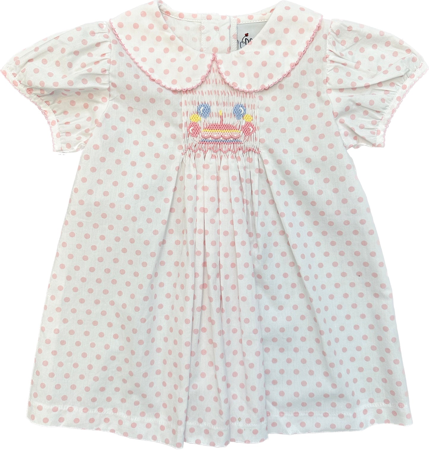 White Pink Dot Happy Birthday Smocked A Line Dress