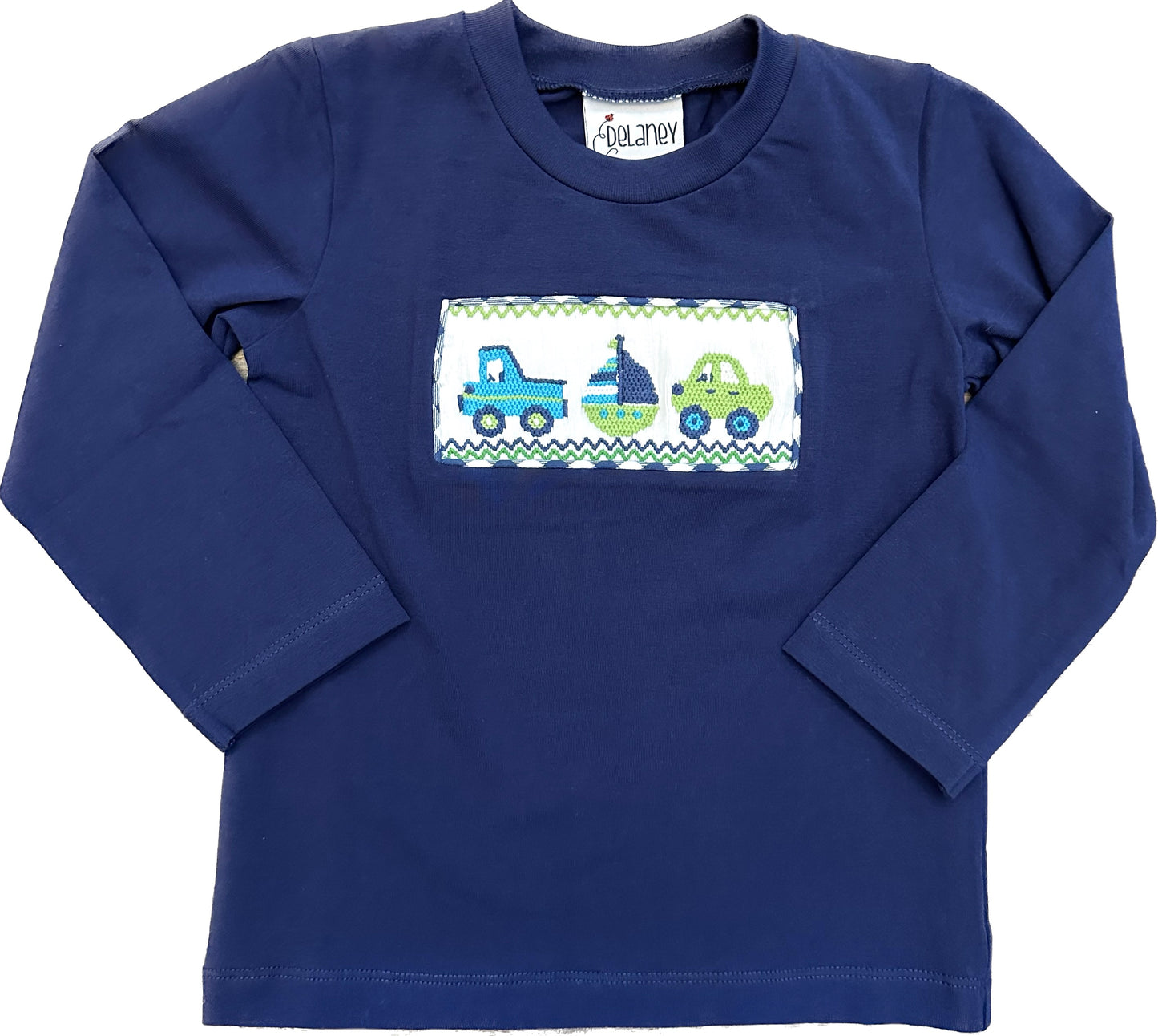 Navy Blue Transportation Smocked Tshirt