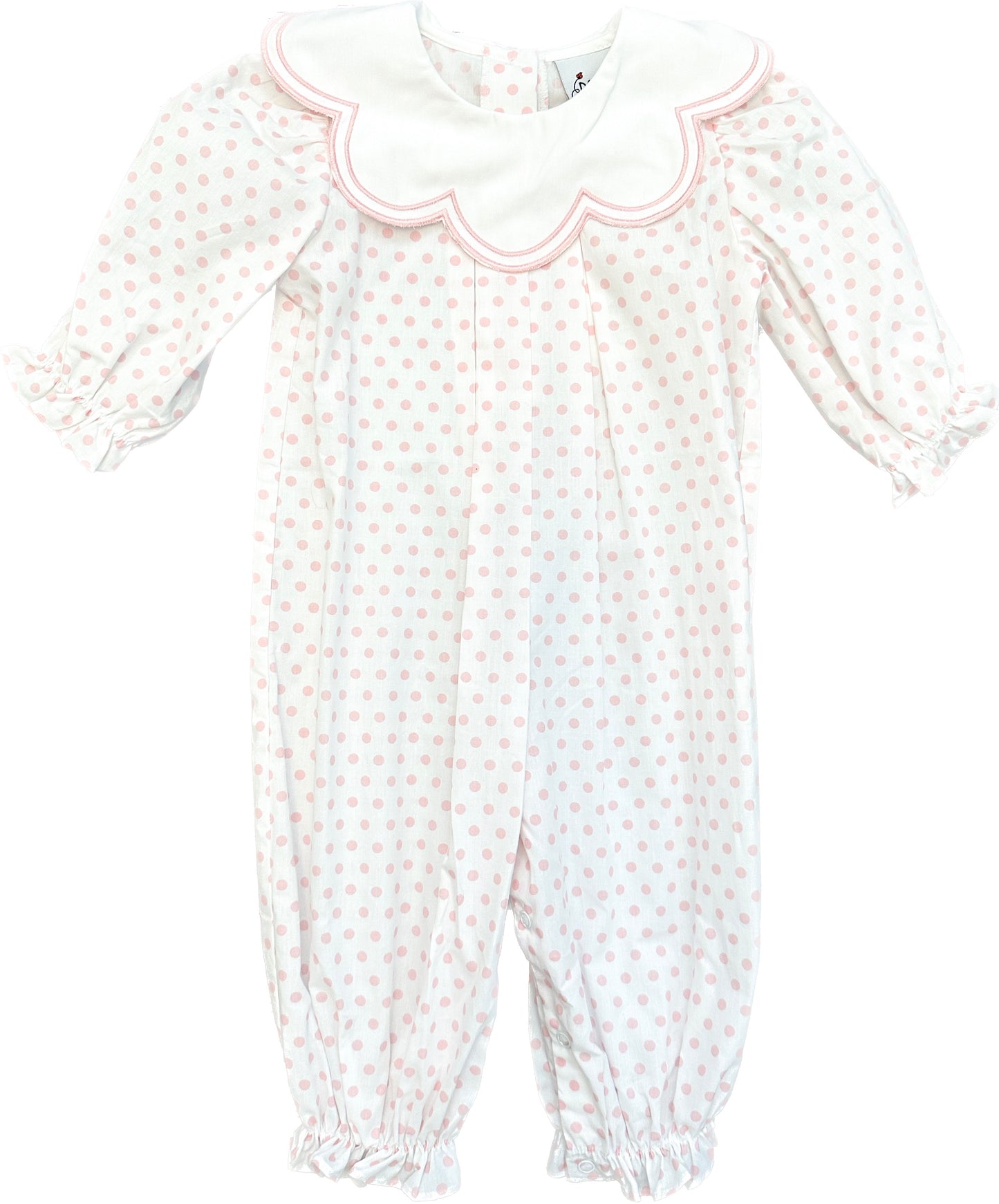 White W/ Pink Dot Scalloped Collar Romper