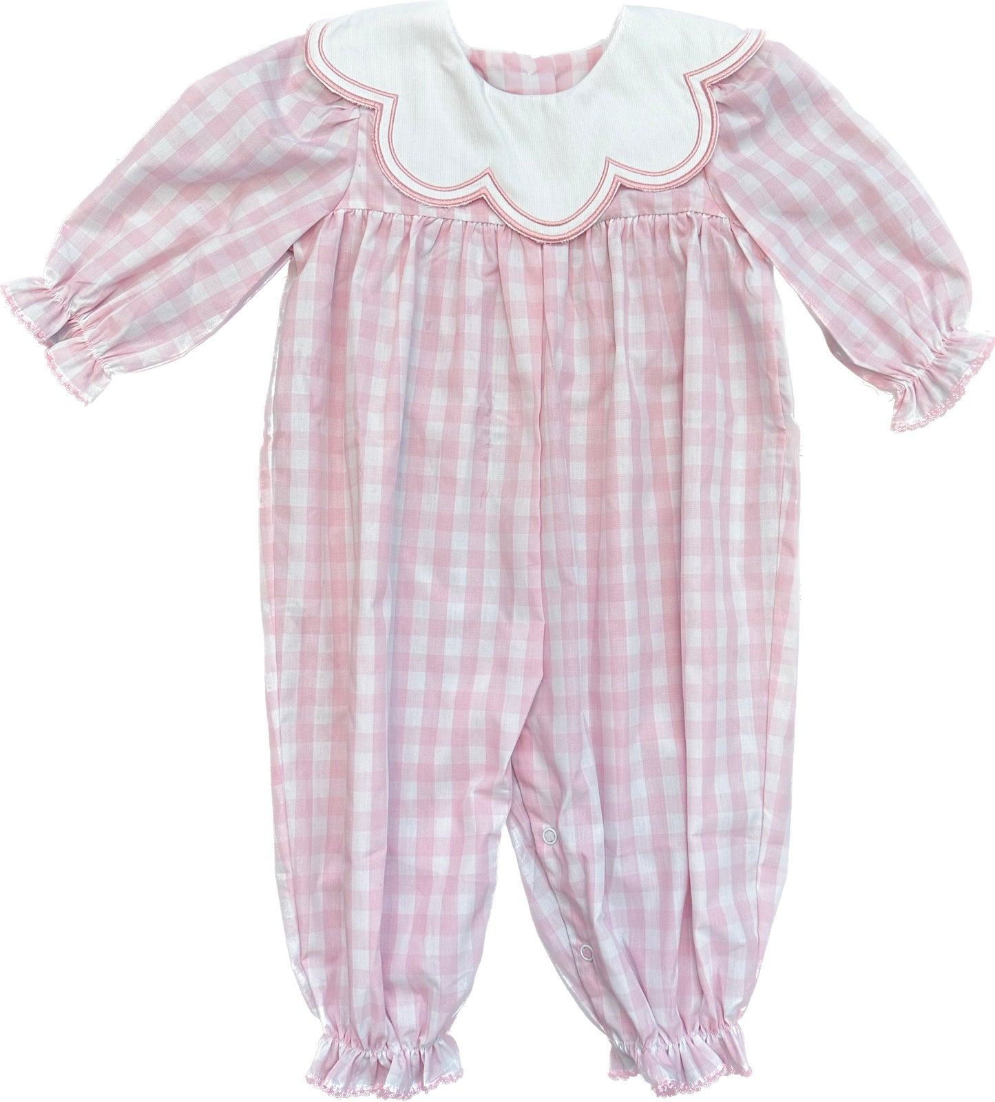 Pink & White Gingham Scallop Collar Romper
