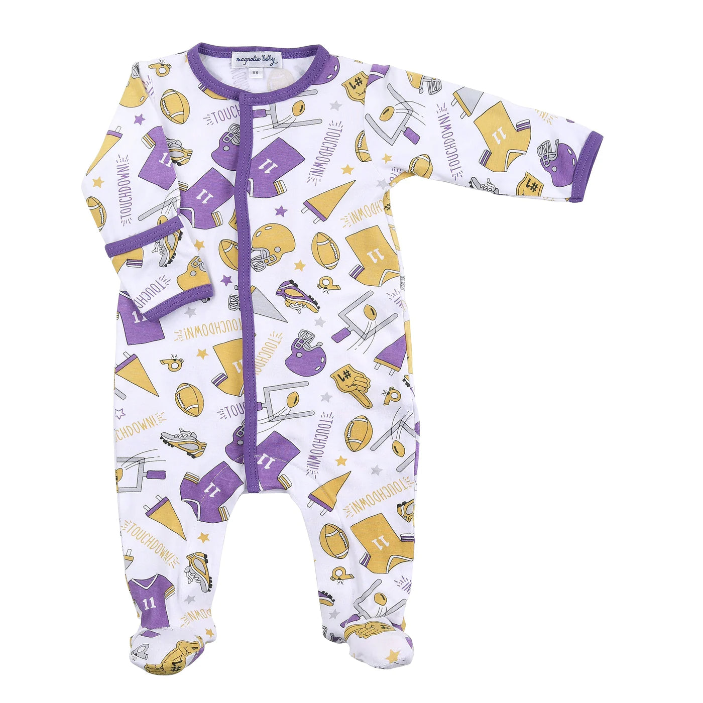Purple & Gold Touchdown Zipper Footie