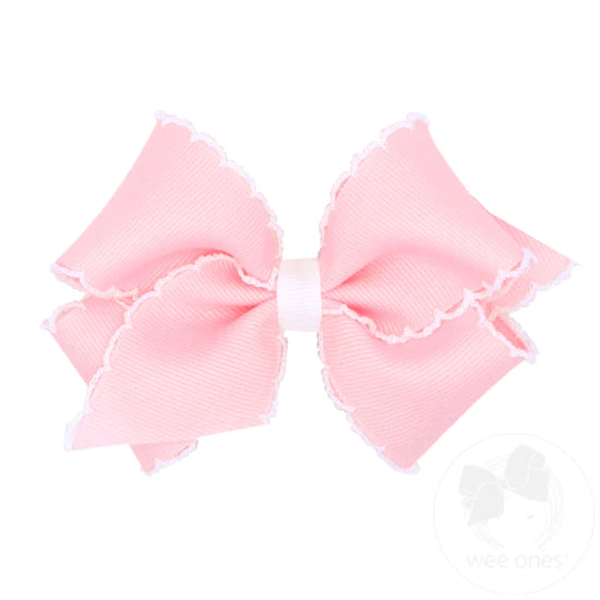 Wee Ones Medium Grosgrain Hair Bow with Contrasting Moonstitch Edges and Wrap