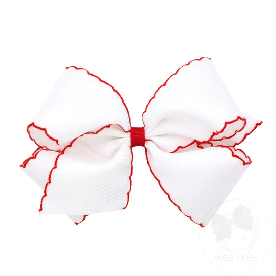 Wee Ones King Grosgrain Hair Bow With Contrasting Moonstitch Edges & Wrap