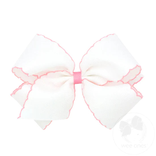 Wee Ones King Grosgrain Hair Bow With Contrasting Moonstitch Edges & Wrap
