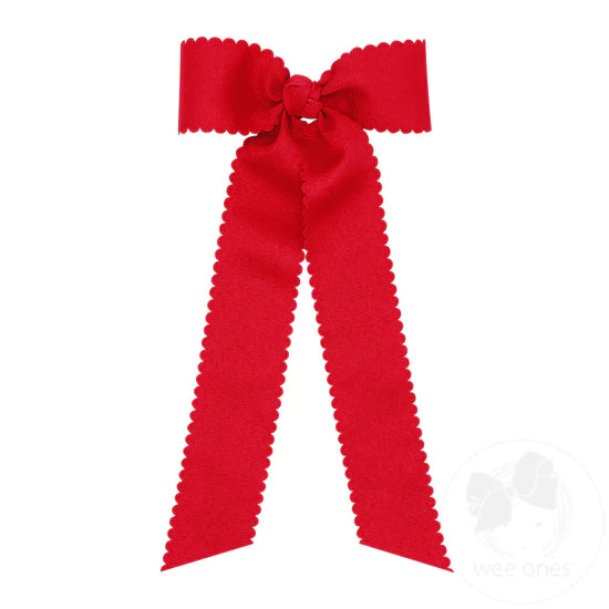 Wee Ones Medium Grosgrain Bowtie With Scalloped Edges and Streamer Tails