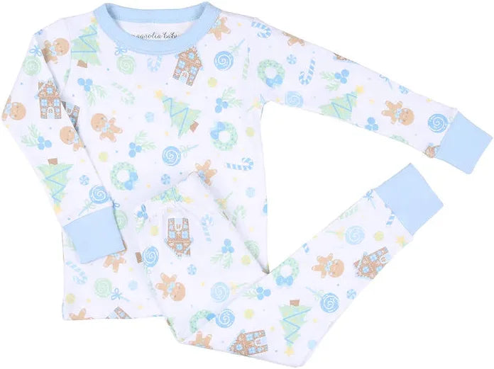 Light Blue Gingerbread Long Pajamas