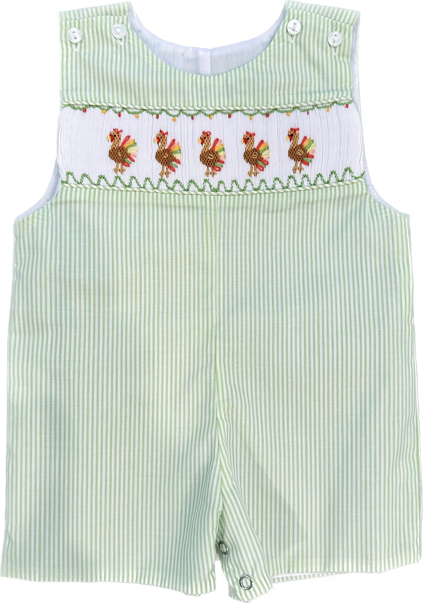 Green Stripe Turkey Smocked Shortall
