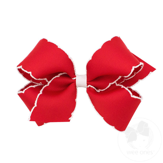 Wee Ones Medium Grosgrain Hair Bow with Contrasting Moonstitch Edges and Wrap
