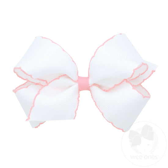 Wee Ones Medium Grosgrain Hair Bow with Contrasting Moonstitch Edges and Wrap