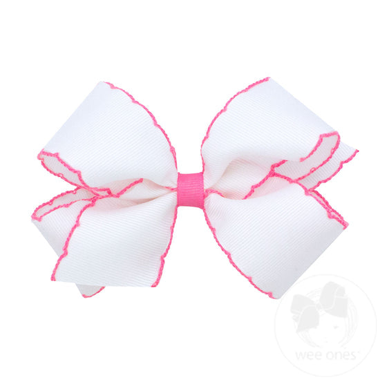 Wee Ones Medium Grosgrain Hair Bow with Contrasting Moonstitch Edges and Wrap