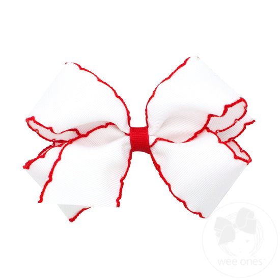 Wee Ones Medium Grosgrain Hair Bow with Contrasting Moonstitch Edges and Wrap