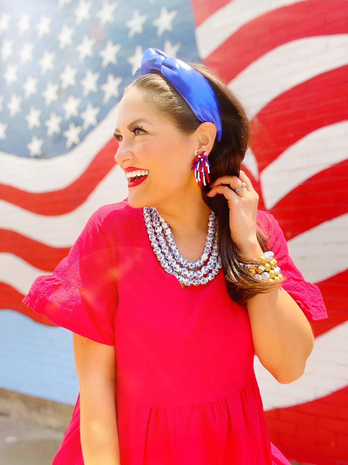 Brianna Cannon Blue Knotted Metallic Adult Headband