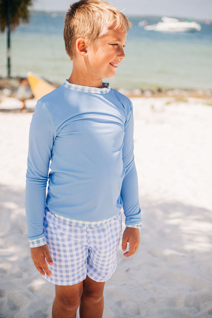 Blue w/ Gingham Trim Rash Gaurd