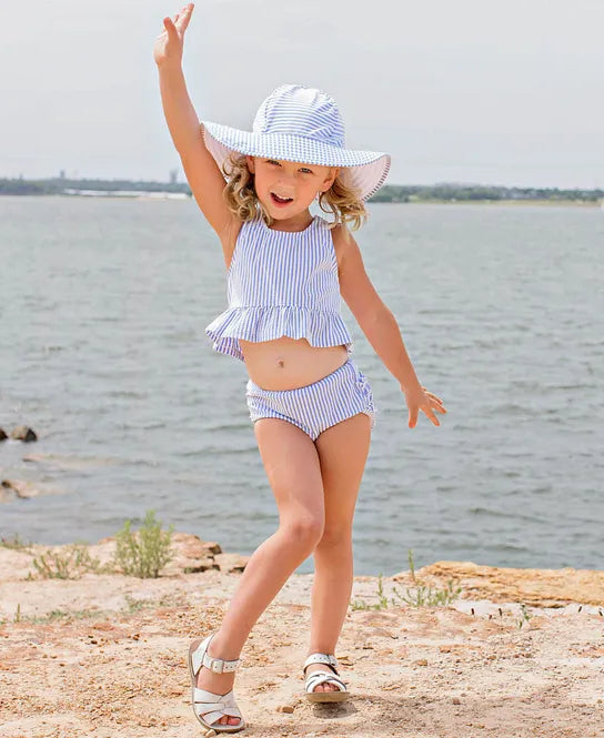 Ruffle Butts Periwinkle Blue Seersucker Swim Hat
