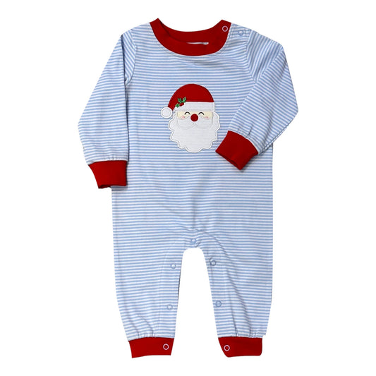 Blue Stripe Santa Boys Romper