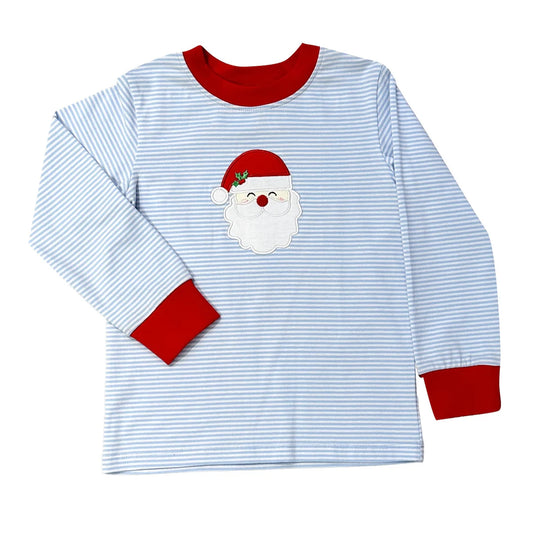 Blue Stripe Santa Long Sleeve Shirt