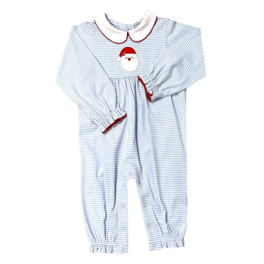 Blue Stripe Santa Girls Romper