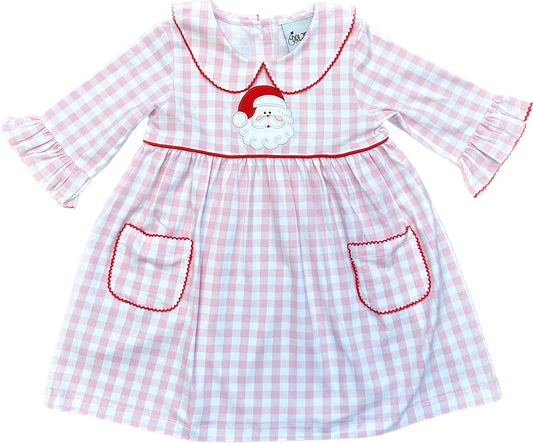 Pink & White Gingham Santa Applique Dress