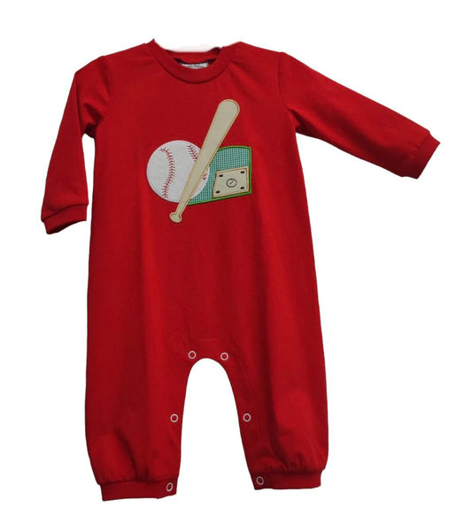 Red Baseball Applique Boys Romper