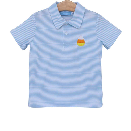 Blue Stripe Candy Corn Applique Polo