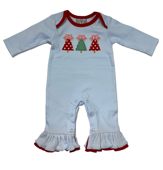 Christmas Tree Applique Girls Romper