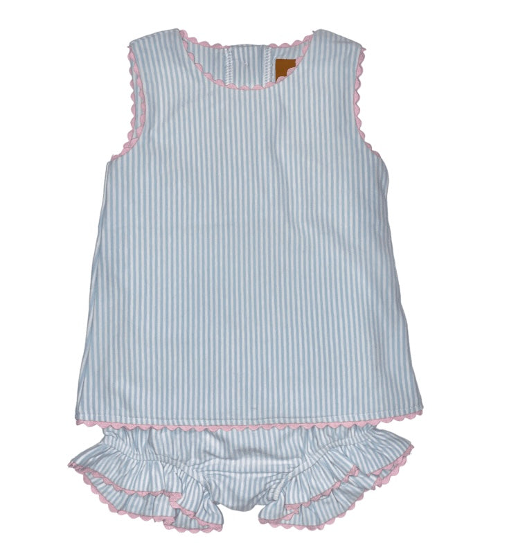 Millie Blue Stripe Pink Trim Bloomer Set