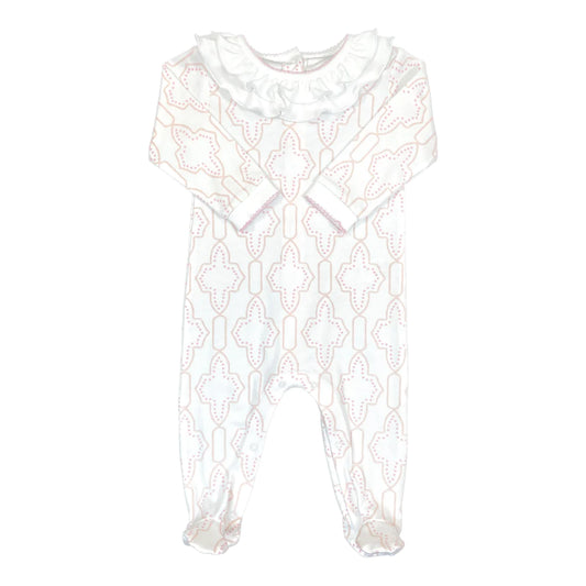 Pink Lattice Playsuit with Ruffle Collar