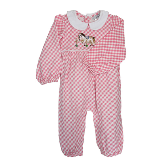 Pink Gingham Horse Appliqué Romper