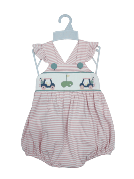 Golf Smocked Pink Striped Bubble