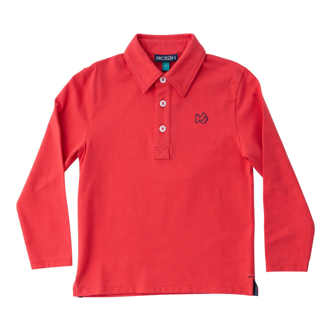 Too Cool For School Long Sleeve Polo in Winterberry Red