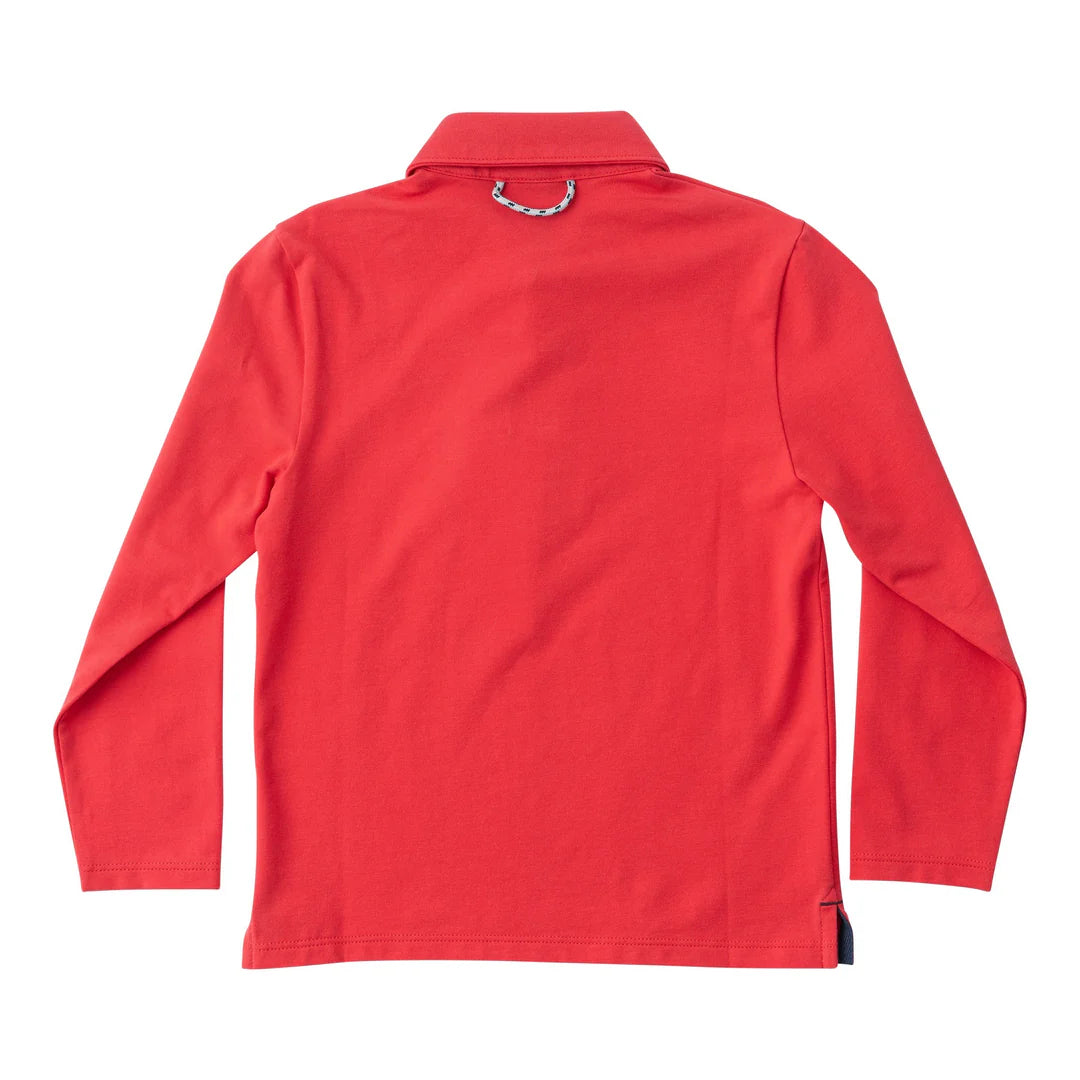 Too Cool For School Long Sleeve Polo in Winterberry Red